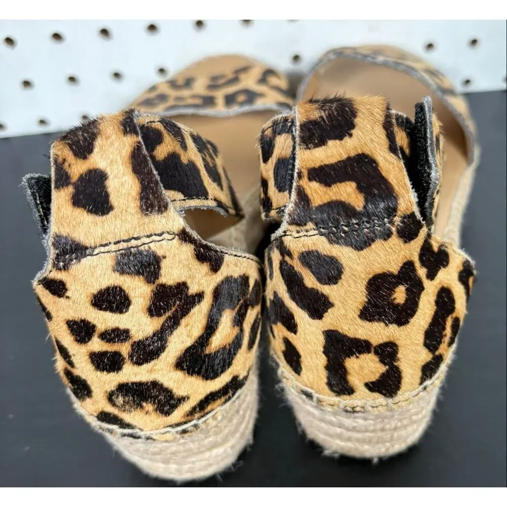 Franco Sarto Carlotta Espadrille Leopold Print Wedge Sandals Womens Size